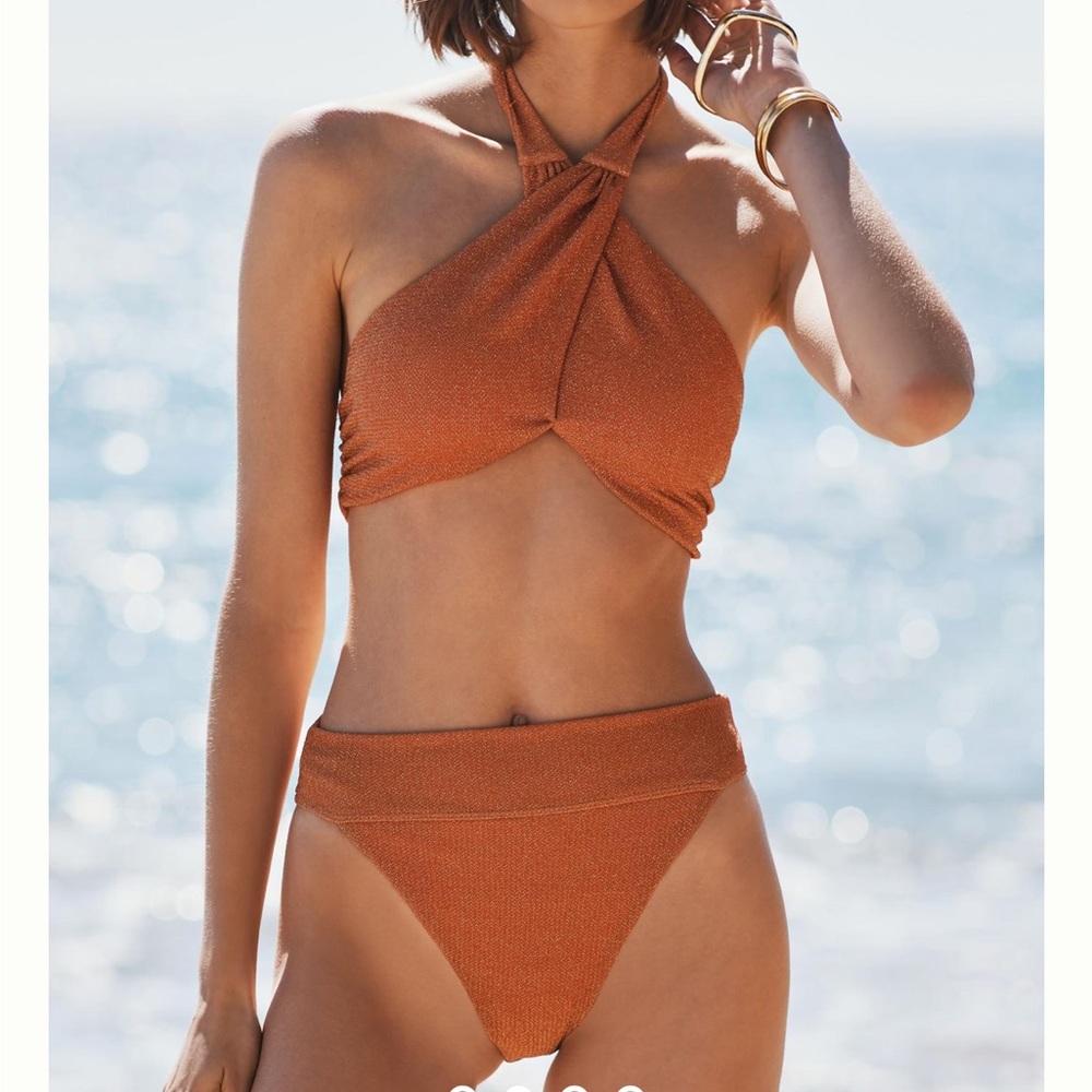 Beach Riot Rust Orange High-Waist Halter Bikini
